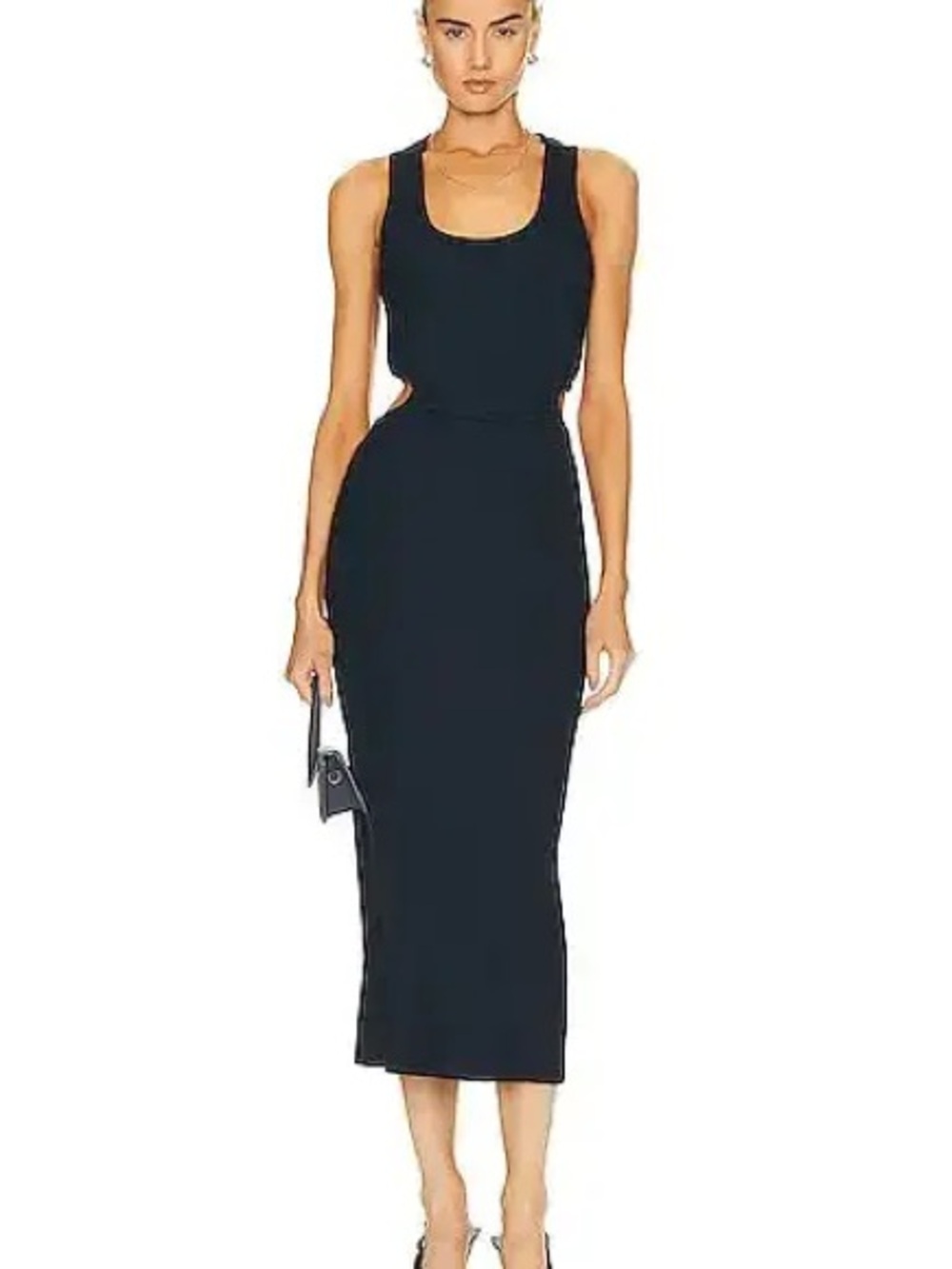 NWT Jonathan Simkhai Melly Shaping Rib Cutout Midi Dress in Navy Size S